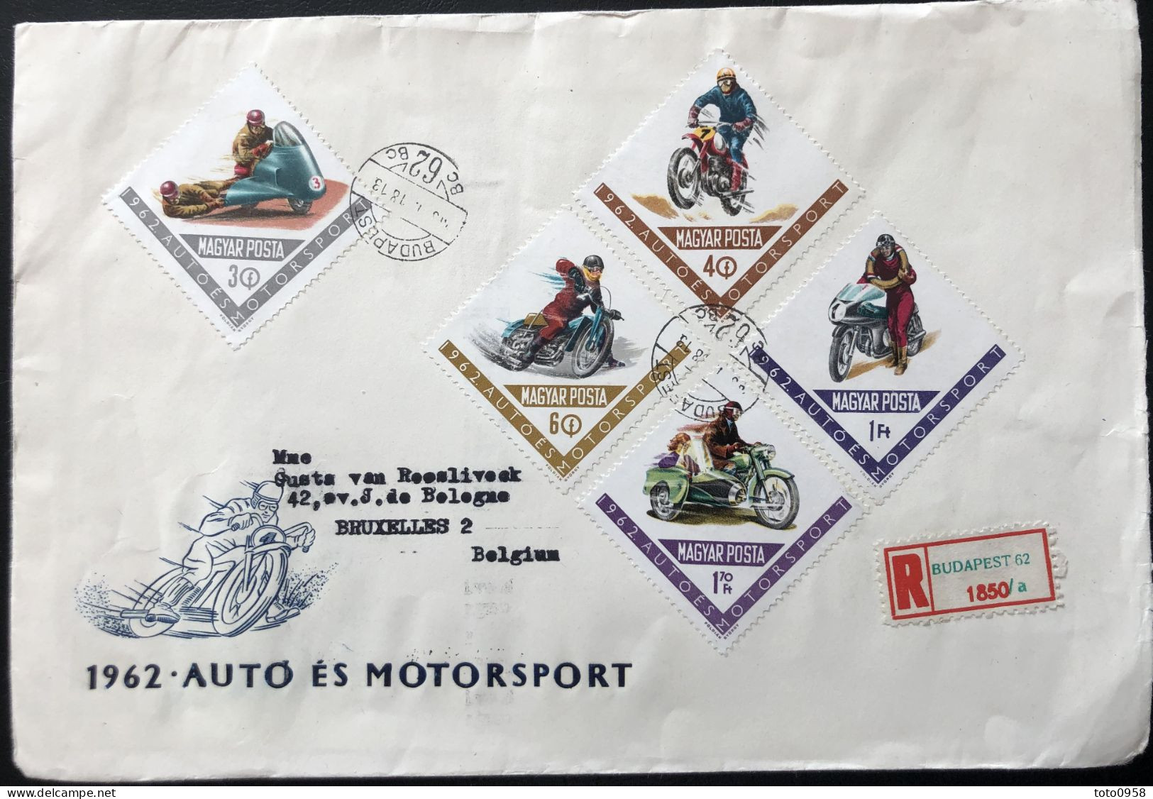 Hungary 1962 Motorsport Recommandé De Budapest Vers Bruxelles (Grande Lettre) 5 Values - Brieven En Documenten