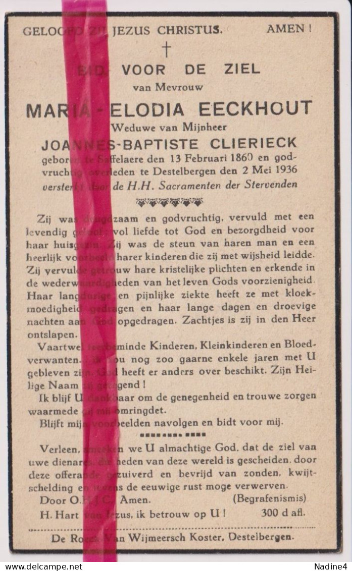 Devotie Doodsprentje Overlijden - Maria Eeckhout Wed Joannes Clierieck - Zaffelare 1860 - Destelbergen 1936 - Obituary Notices