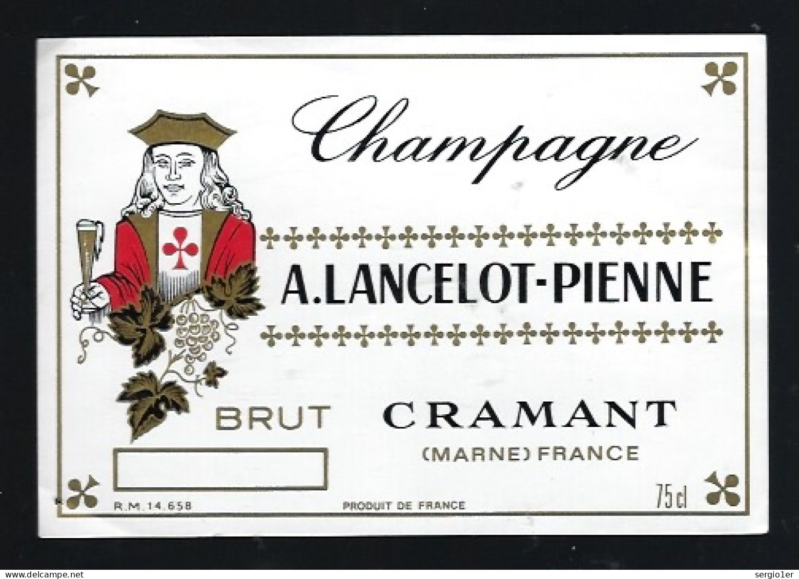 Etiquette Champagne Brut  A Lancelot Pienne  Cramant  Marne 51 " Valet De Trèfle" - Champagne