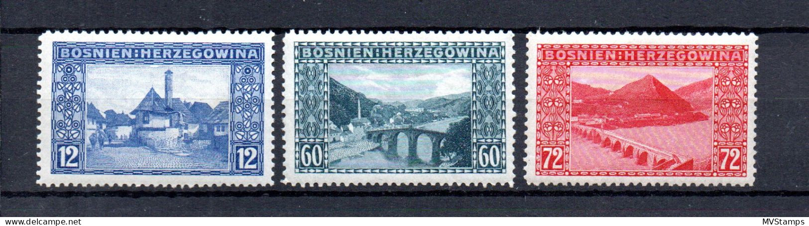 Bosnia Herzegowina (Austria) 1912 Old Set Definitive Stamps (Michel 61/63) MLH - Bosnie-Herzegovine