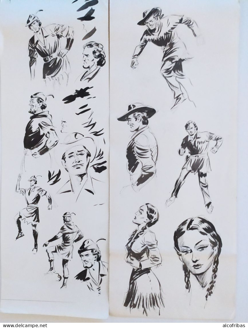 Maxime ROUBINET (Max Pen) Illustrateur BD 2 Dessins Originaux  Plume  Personnages Femme - Zeichnungen