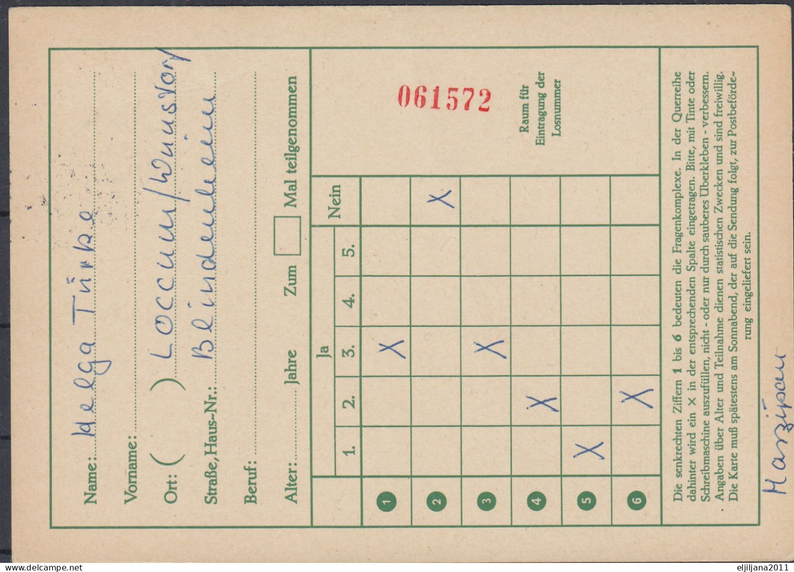 ⁕ Germany 1959 Deutsche BundesPost ⁕ FUNKLOTTERIE (24a) Hamburg 1 ⁕ Loccum Postmark ⁕ Stationery Postcard - Cartes Postales - Oblitérées