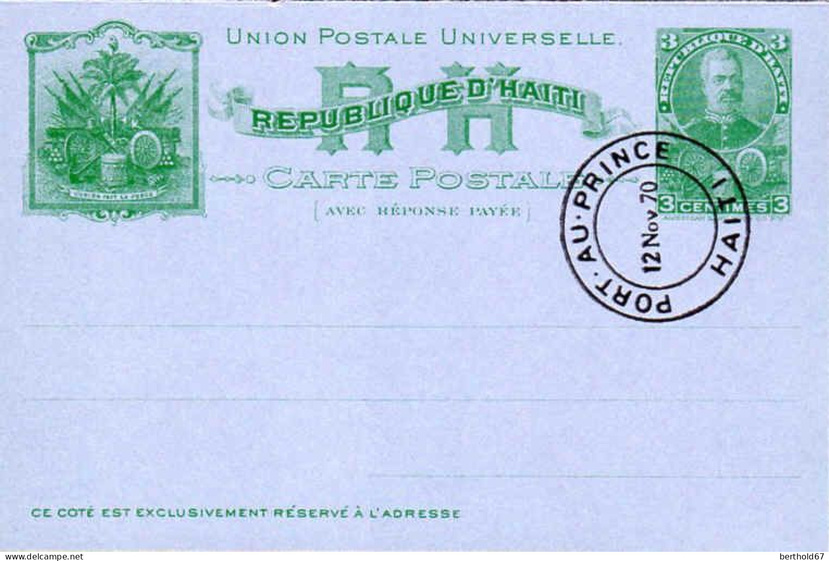 Haiti Entier-P Obl Yv:500 Mi  Union Postale Universelle Carte Postale (TB Cachet à Date) - Haïti