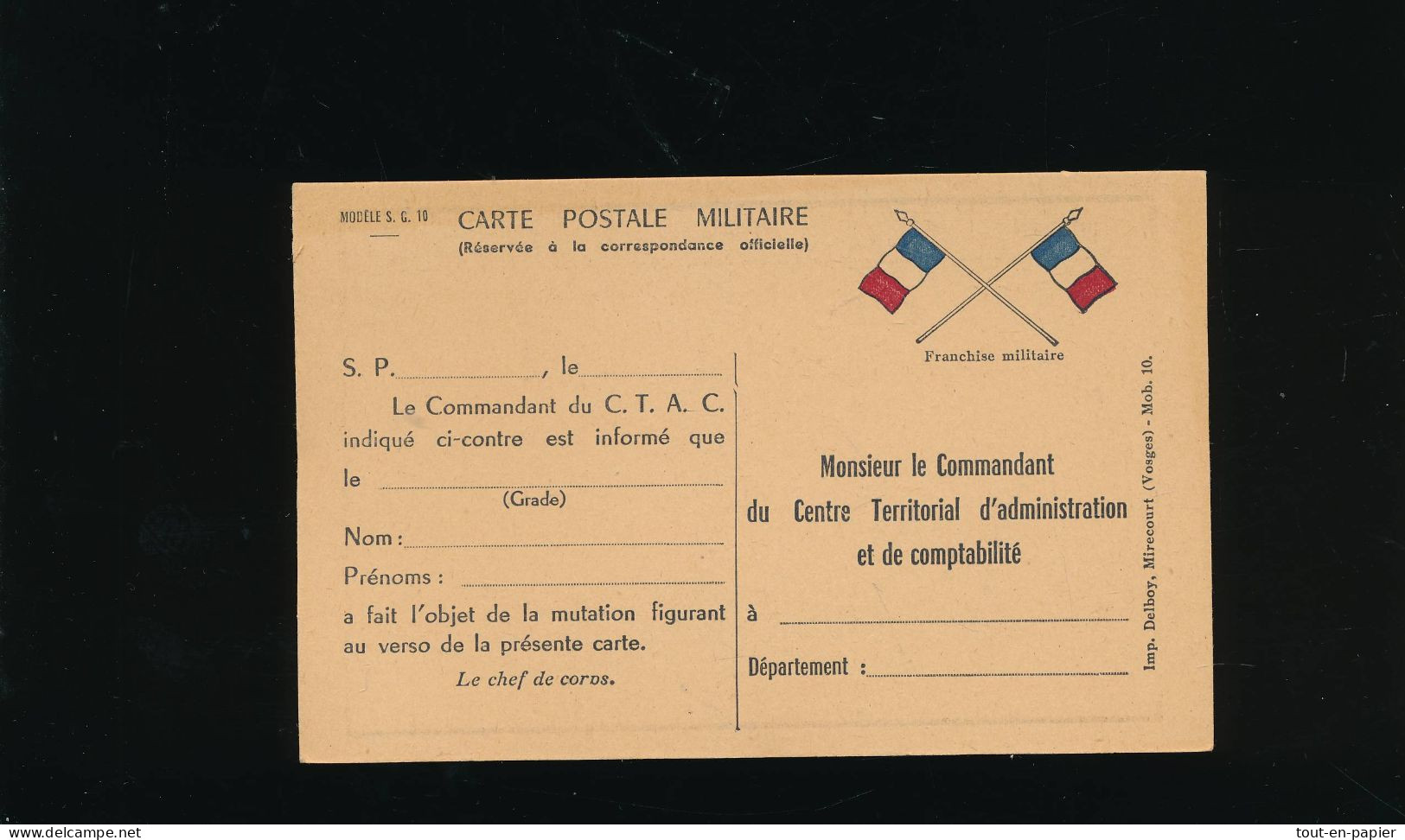 CPA Carte Postale Militaire C.T.A.C.  Vierge Non écrite - Impression Delboy - Guerre 1914-18