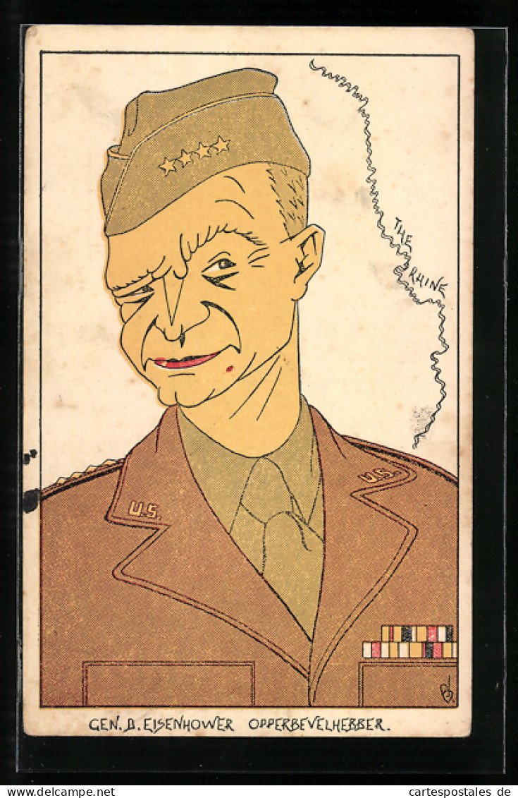 AK Karikatur Gen. D. Eisenhower, Opperbevelhebber  - Hommes Politiques & Militaires