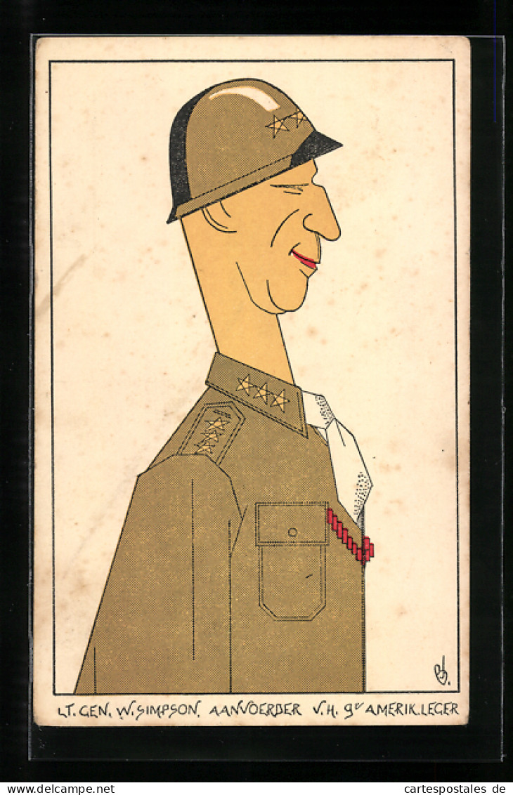 AK Zeichnung Des Amerikanischen Offiziers Lt. Gen. W. Simpson  - Sonstige & Ohne Zuordnung
