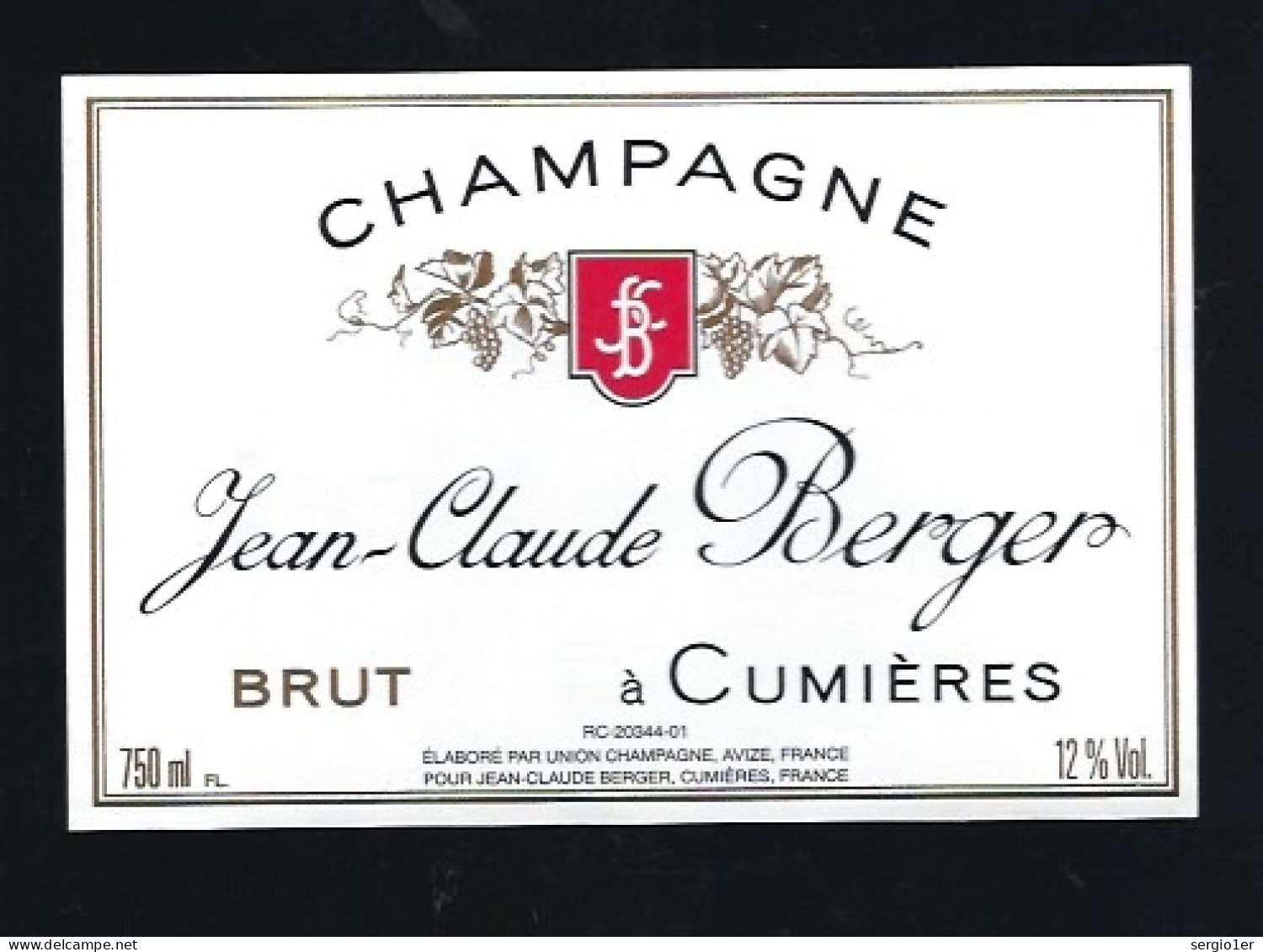 Etiquette Champagne Brut Jean Claude Berger    Cumieres  Marne 51 - Champagner