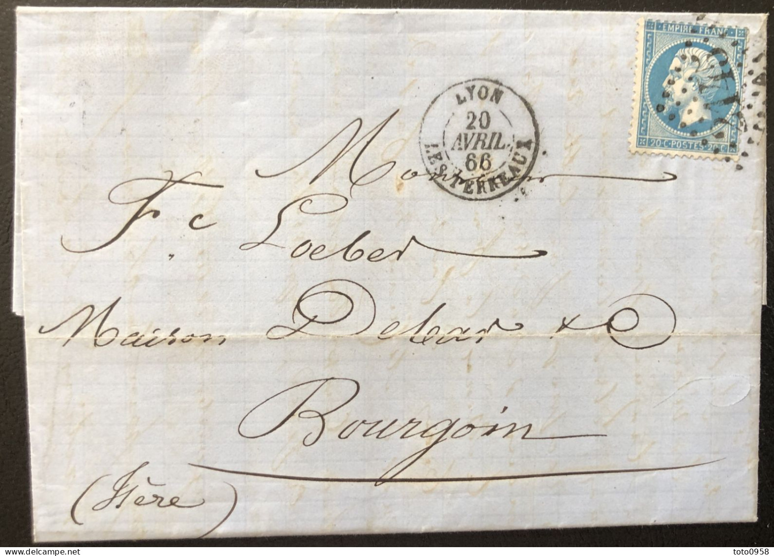 France 1866 Lettre De Lyon Vers Bourgoin Témoignant La Crise Face à L'import Du Coton Américain - 1862 Napoleone III