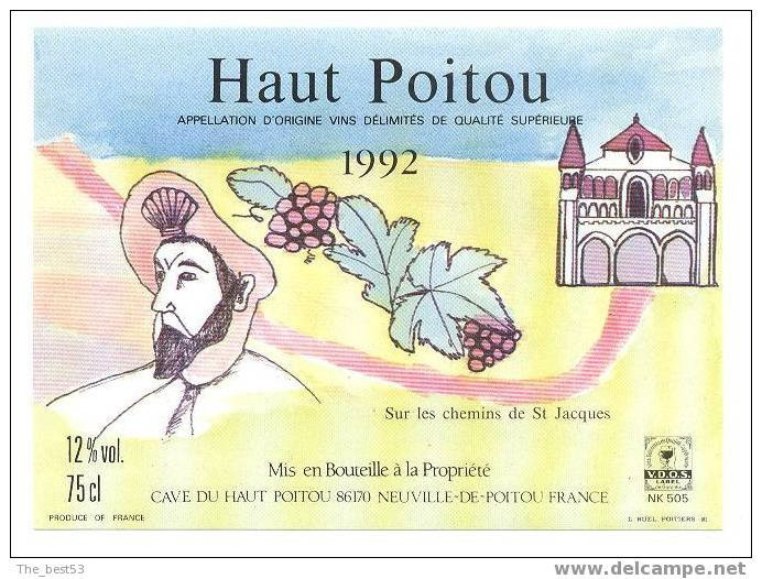 Etiquette De Vin Haut Poitou 1992  -  Cuvée Sur Les Chemins De Saint Jacques  -  Théme Religion - Religious