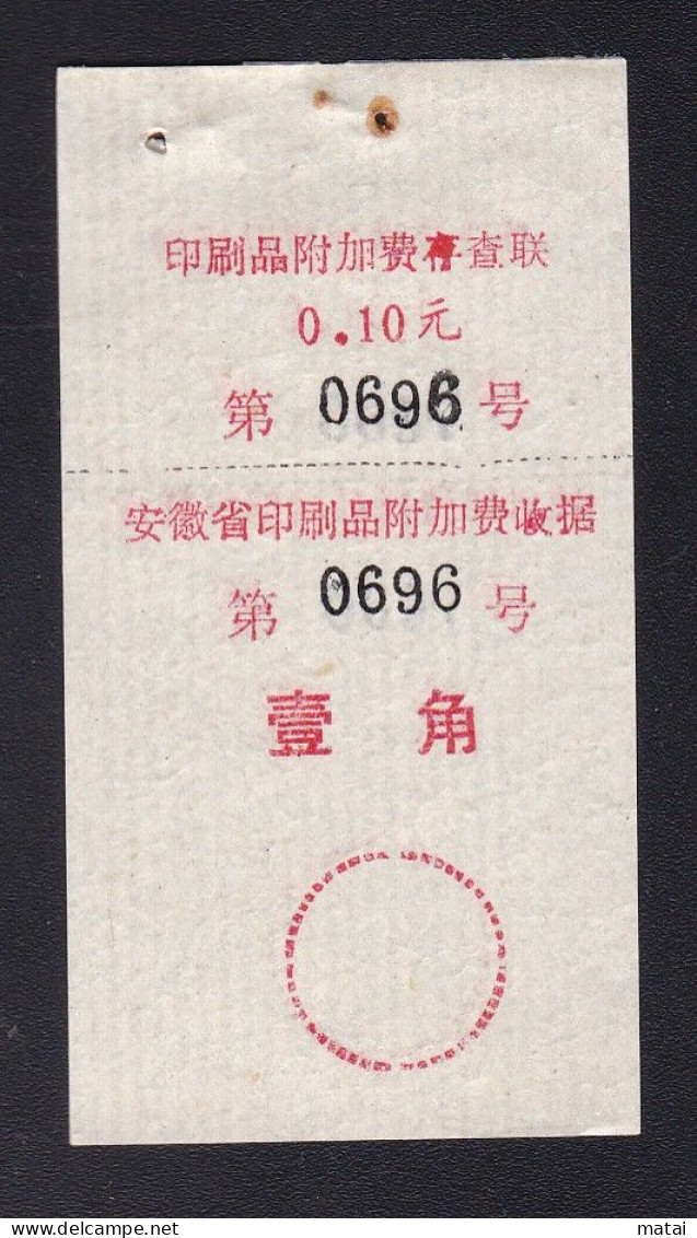 CHINA CHINE CINA ANHUI  ADDED CHARGE LABEL (ACL)  0.10 YUAN  X 2 VARIETY 附加费 / 附费加 RARE!! - Sonstige & Ohne Zuordnung