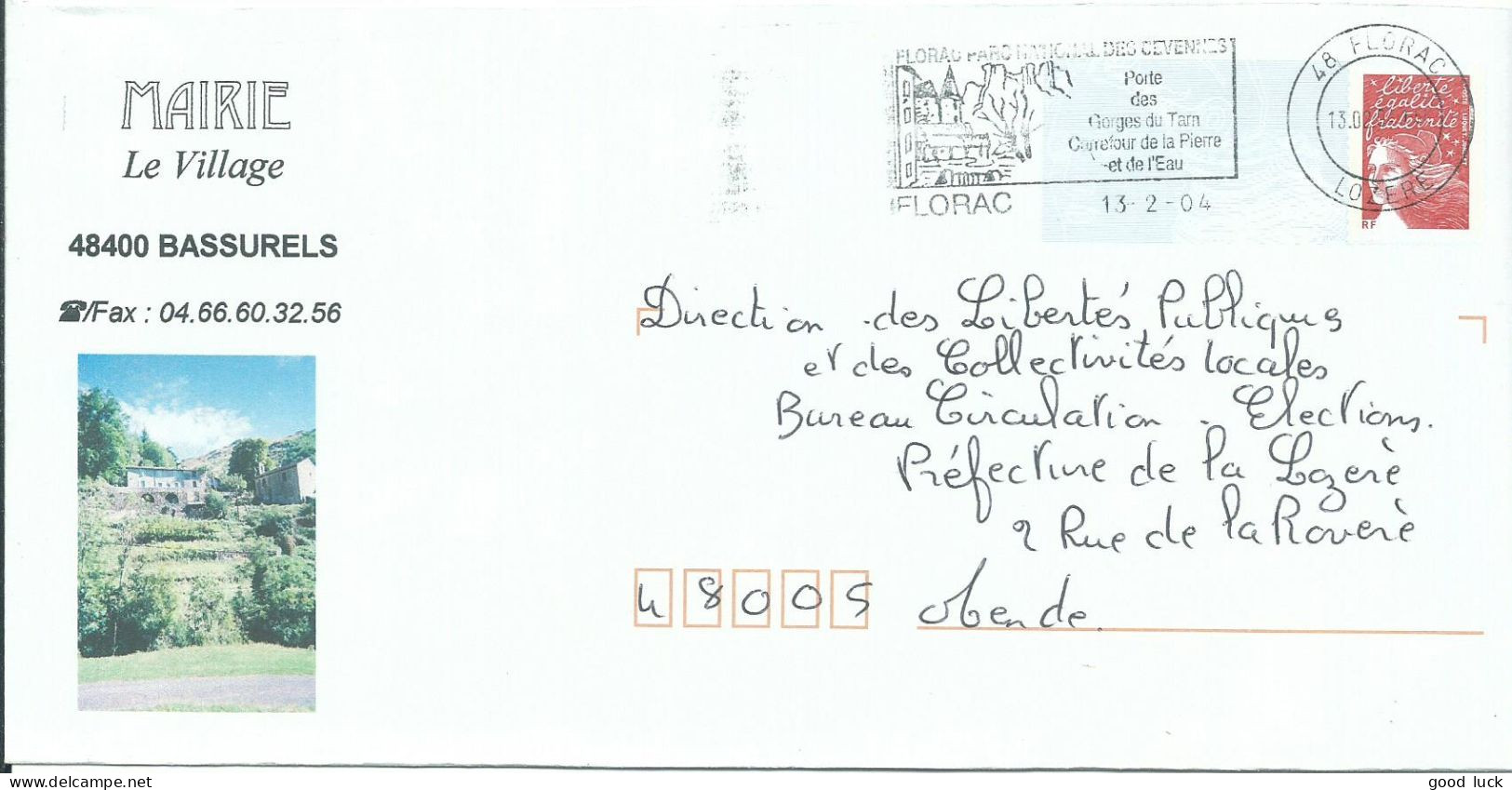 FRANCE P.A.P. 20g BASSURELS Rouge FLORAC POUR MENDE ( LOZERE ) DE 2004 LETTRE COVER - PAP : Bijwerking /Luquet