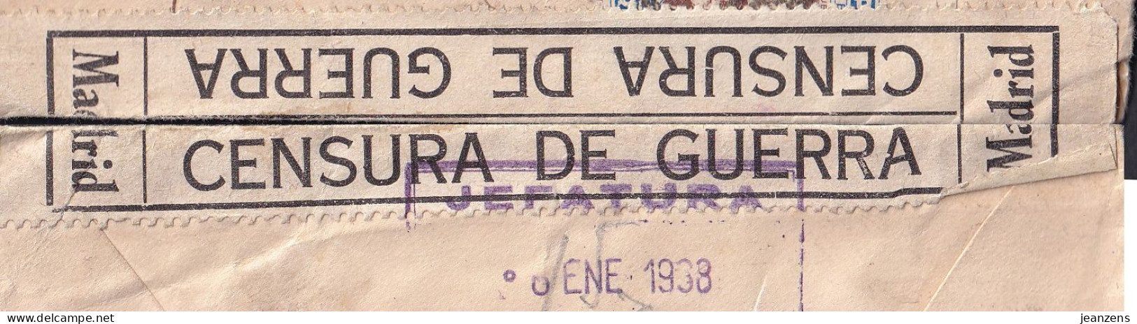 Lettre Reco Barcelona 21.12.1937 -> Madrid - Zensur/Censure De Madrid - Bande De Fermeture Pas Courante (RR) - Beneficenza