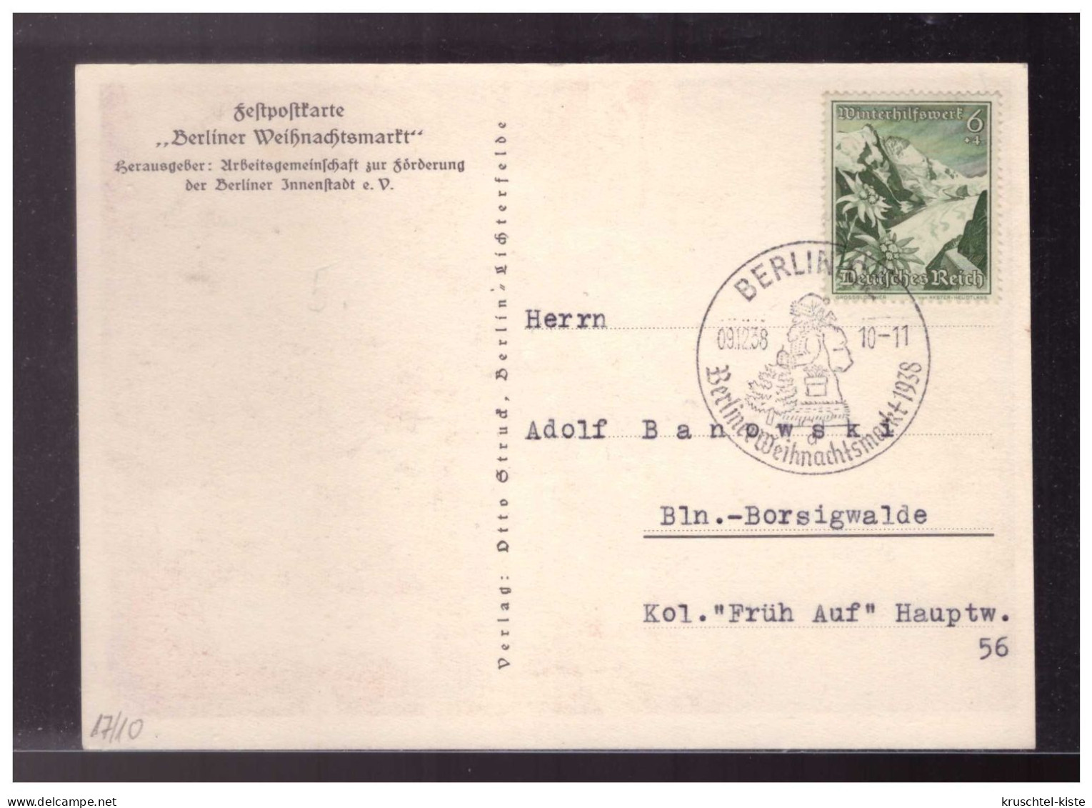DT- Reich (024197) Propagandakarte Festpostkarte Berliner Weihnachtsmarkt, Gestempelt Mit SST Berlin 8.12.1938 - Briefe U. Dokumente