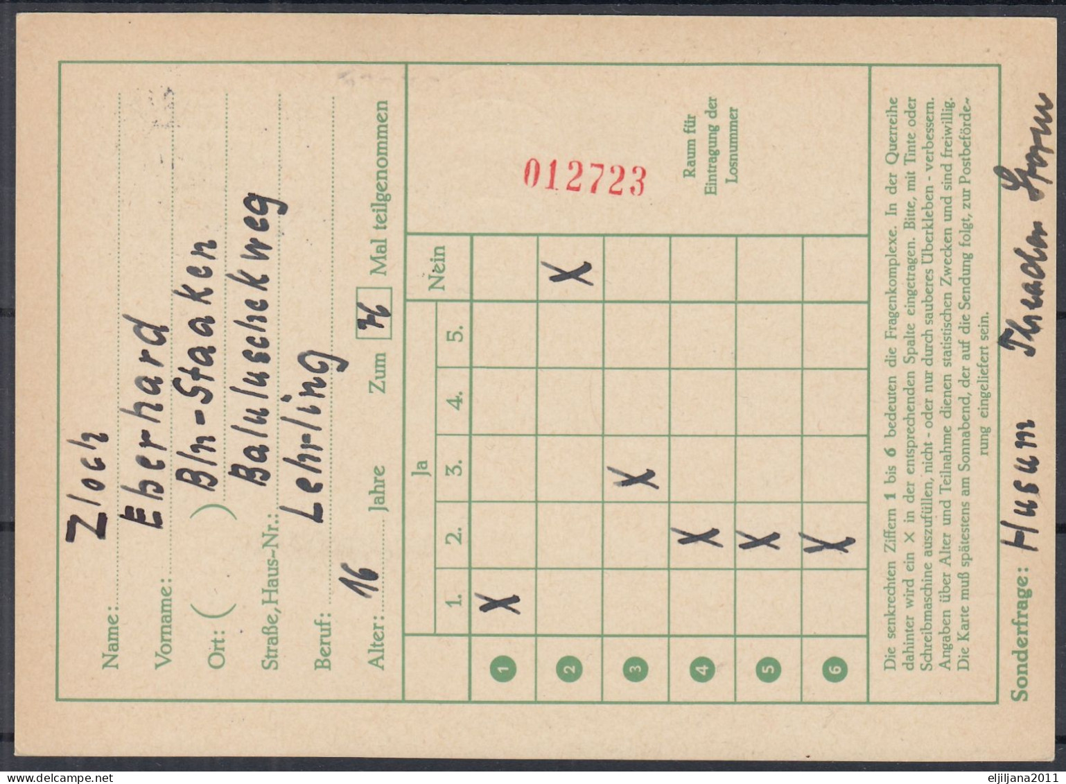 ⁕ Germany 1960 Deutsche BundesPost ⁕ FUNKLOTTERIE (24a) Hamburg 1 ⁕ Berlin-Spandau Postmark ⁕ Stationery Postcard - Postales - Usados