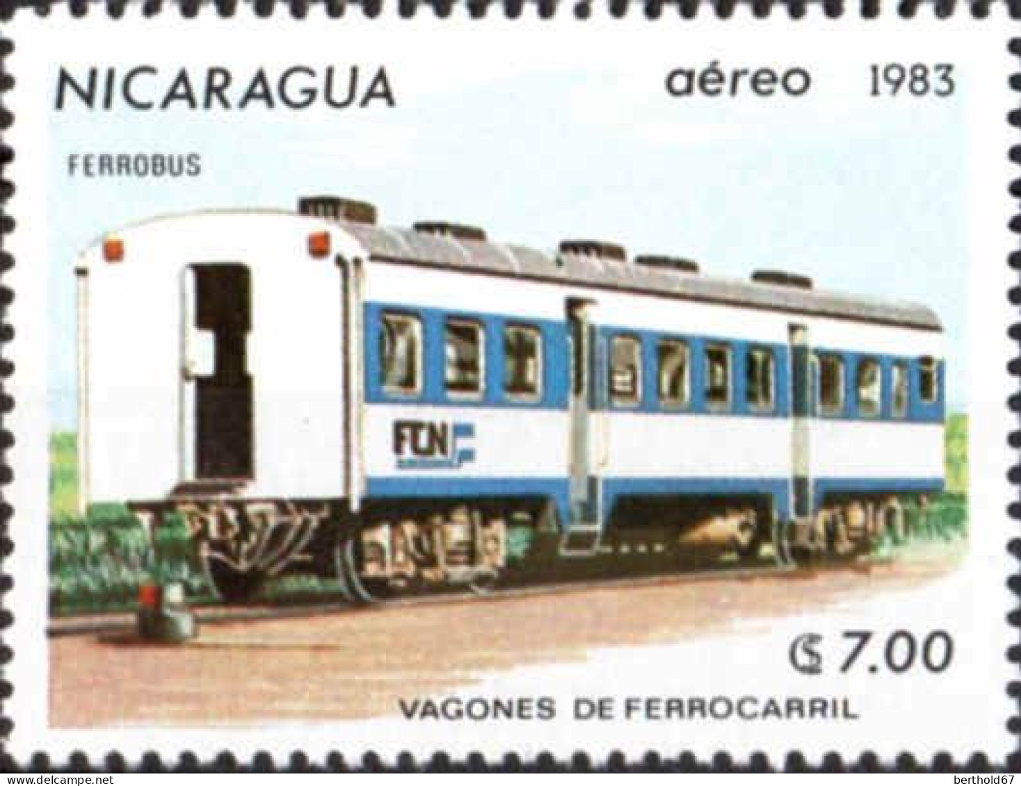Nicaragua Avion N** Yv:1024 Mi:2393 Vagones De Ferrocarril Ferrobus - Nicaragua