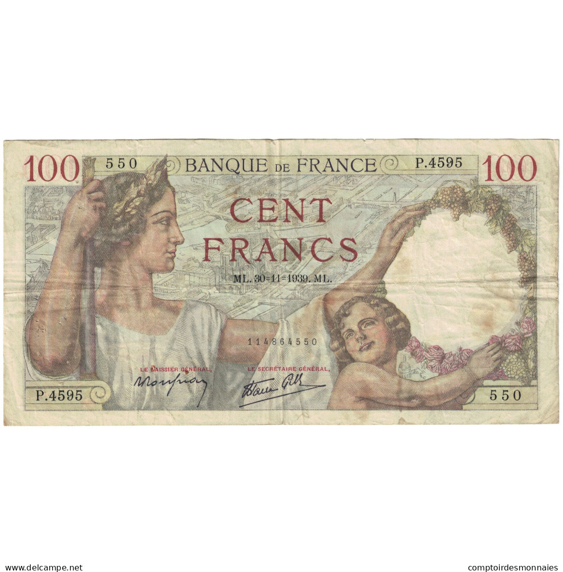 France, 100 Francs, Sully, 1939, P.4595, TB, Fayette:26.16, KM:94 - 100 F 1939-1942 ''Sully''