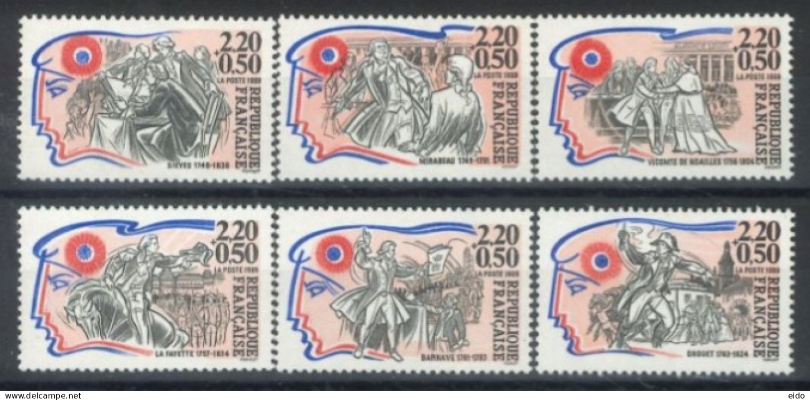 FRANCE -1989 - REVOLUTION PERSONALITIES STAMPS COMPLETE SET OF 6,  # 2564/69, UMM (**). - Unused Stamps