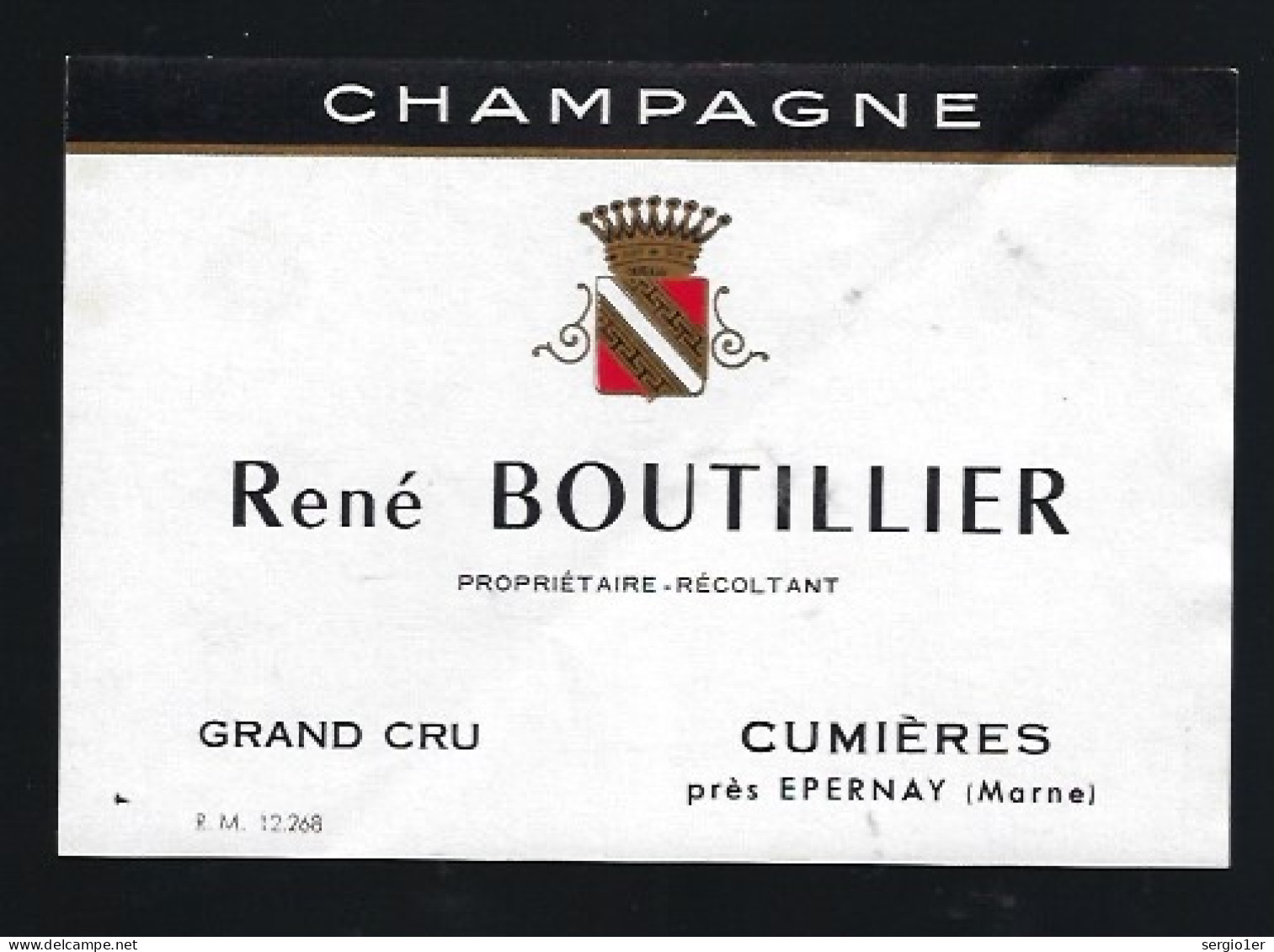 Etiquette Champagne  Grand Cru René Boutillier    Cumieres  Marne 51 - Champagne