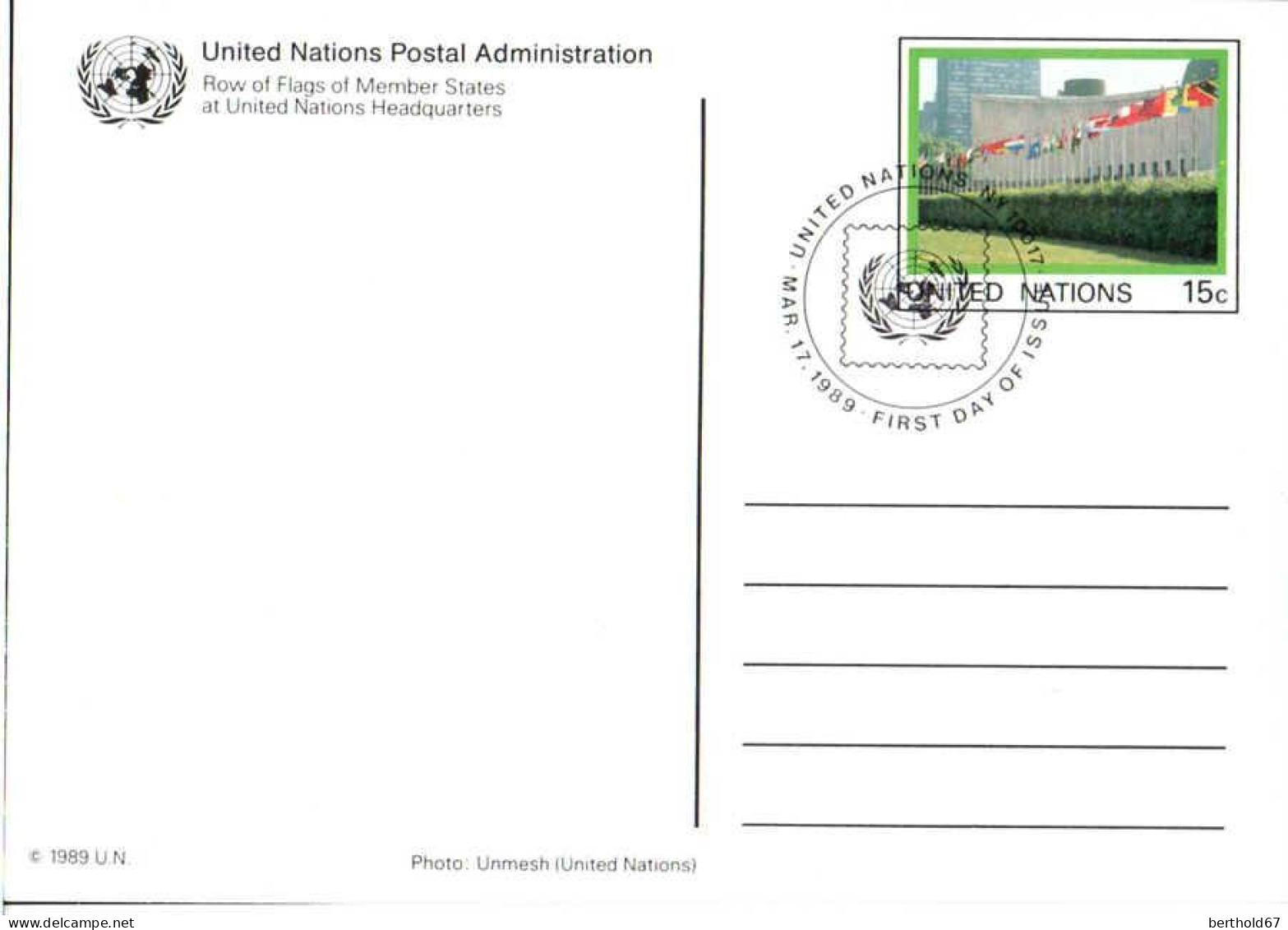 ONU (New-York) Entier-P Fdc Yv:109 Mi: UN Headquarters 17mar1989 Fdc - Other