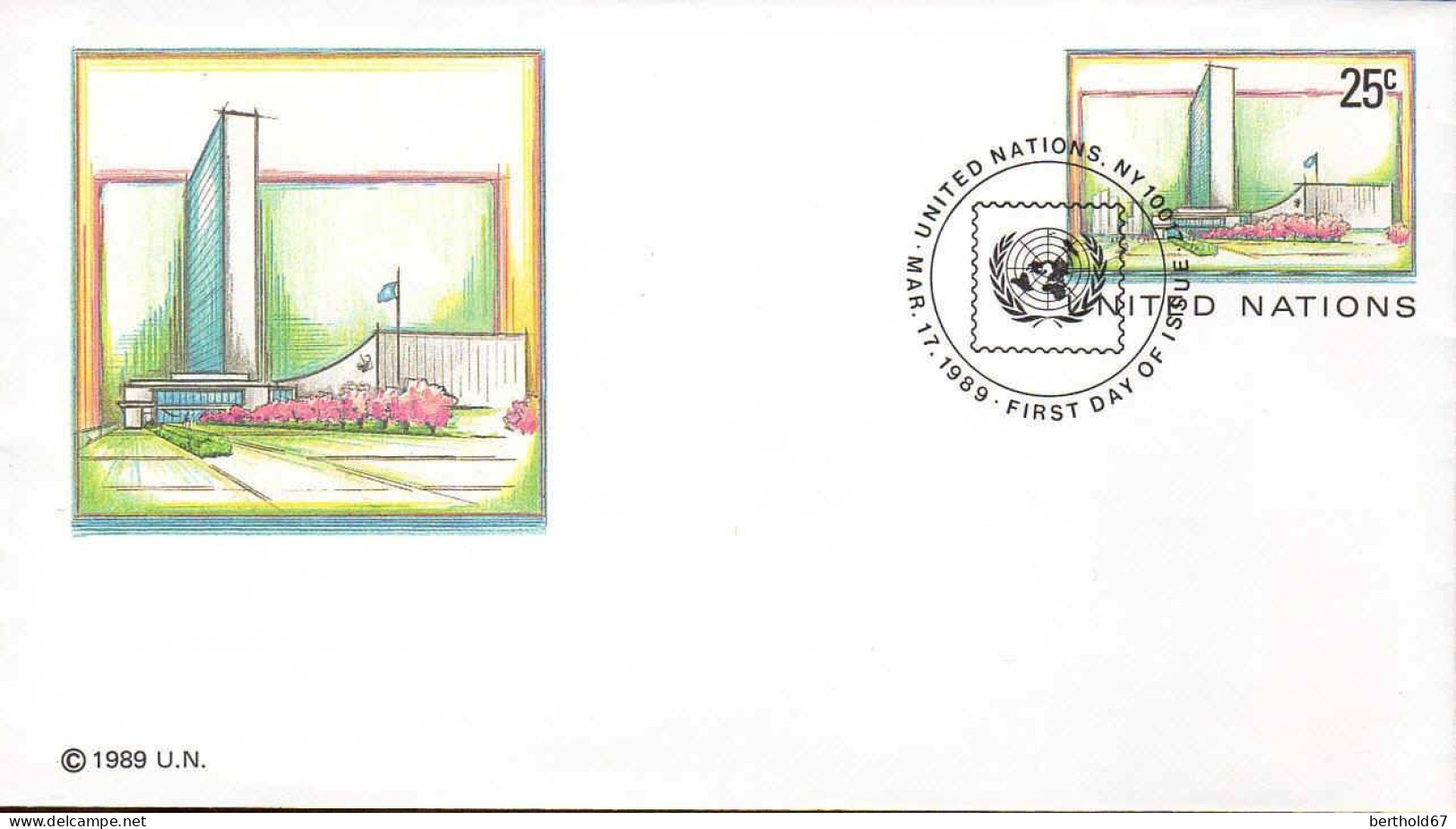 ONU (New-York) Entier-P Fdc (112) United Nations Headquarters Env PtFormat 25c 17mar1989 - FDC