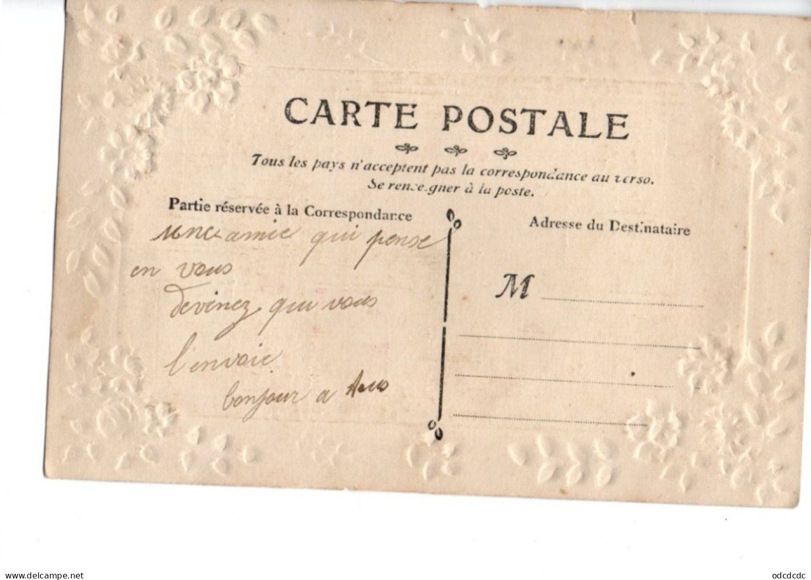 Carte Gaufrée 1er Avril Petit Noeud Rose Fleurs Poisson RV - April Fool's Day