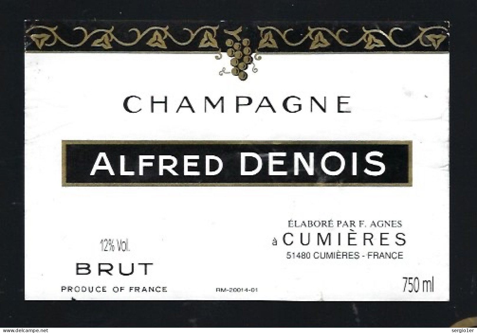 Etiquette Champagne  Brut Alfred Denois Cumieres  Marne 51 élaboré Par F Agnes à Cumieres - Champagne