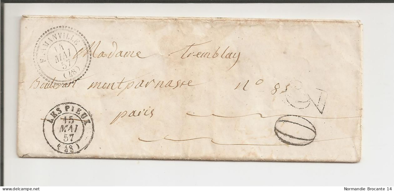 Lettre De Flamanville (La Manche) Pour Paris De 1857 - Taxe 30 - 1849-1876: Periodo Classico