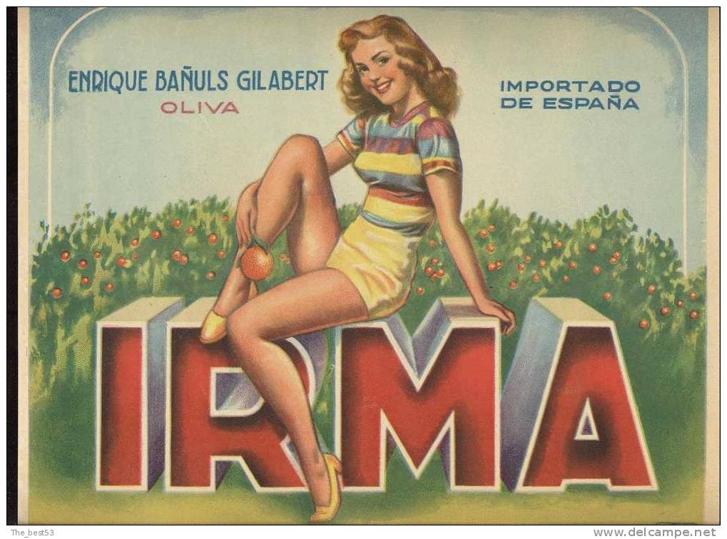 Etiquette De Caisse D'Oranges   -     Irma  -  25.50 X 29.50 Cm  -  Thème Femme - Illustrateur A. Peris - Obst Und Gemüse