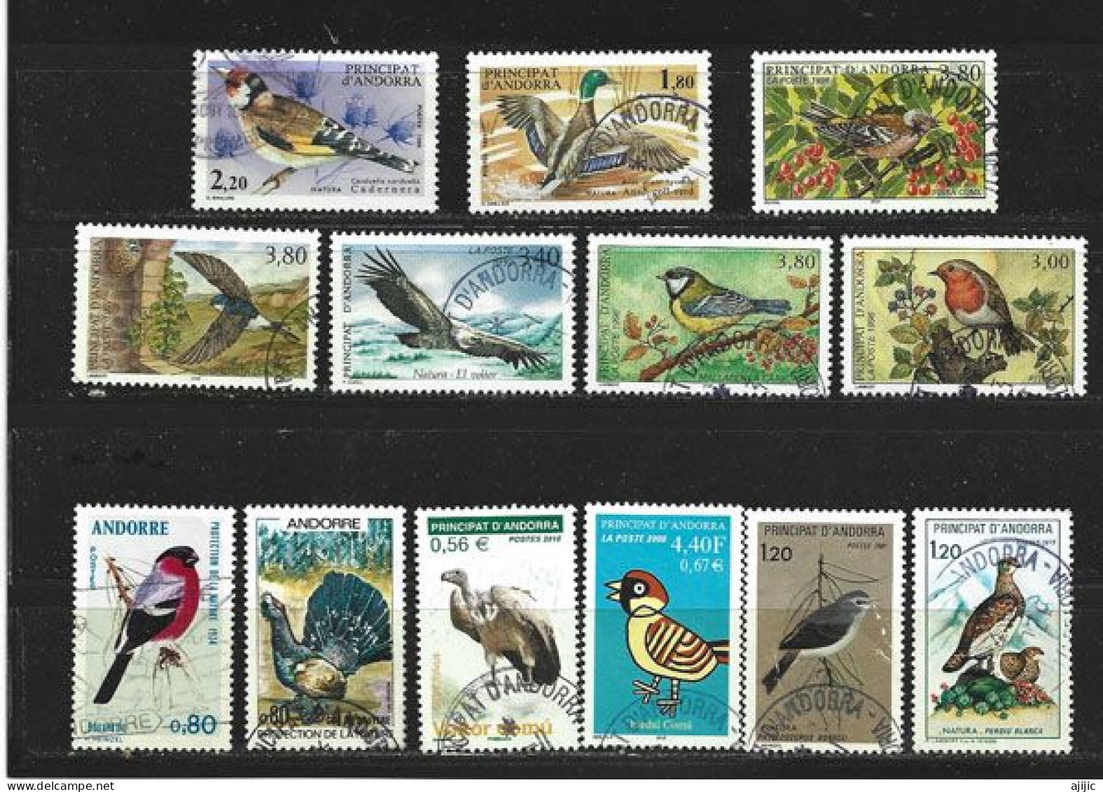 Oiseaux, Passereaux De L'Andorre.  13 Timbres Oblitérés Différents, 1 ère Qualité - Autres & Non Classés