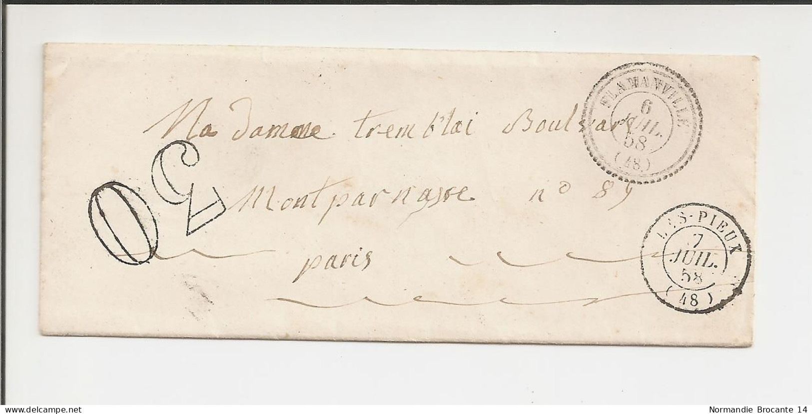 Lettre De Flamanville (La Manche) Pour Paris De 1858 - Taxe 30 - 1849-1876: Periodo Classico
