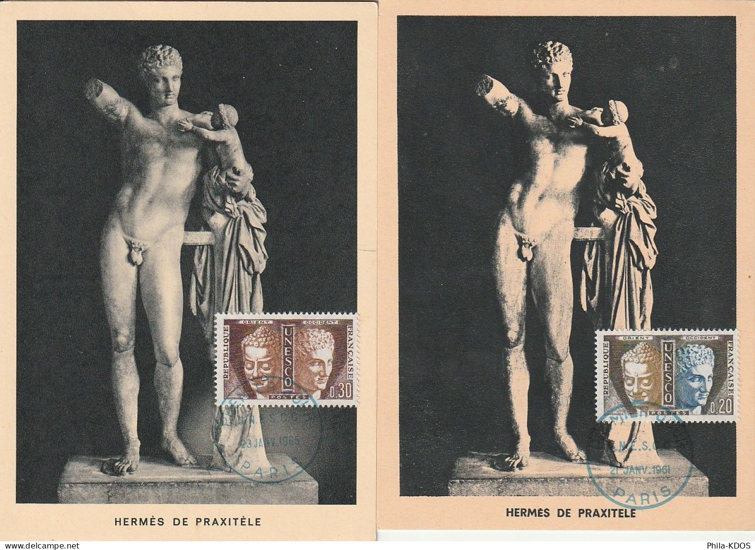 LOT " UNESCO : HERMES / BOUDDHA / NU " Sur 2 Cartes Maximum De 1961. N° YT SERV 22 + 24. Parfait état. CM à Saisir !!! - UNESCO