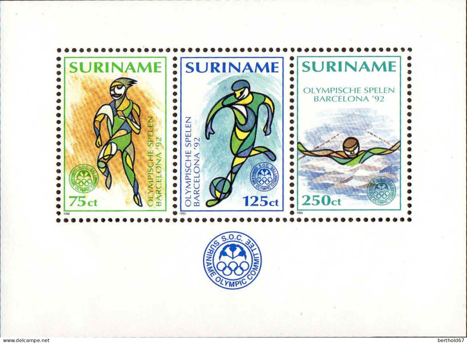 Suriname Bloc N** Yv:62 Mi:58 Olympische Spelen Barcelona'92 - Suriname