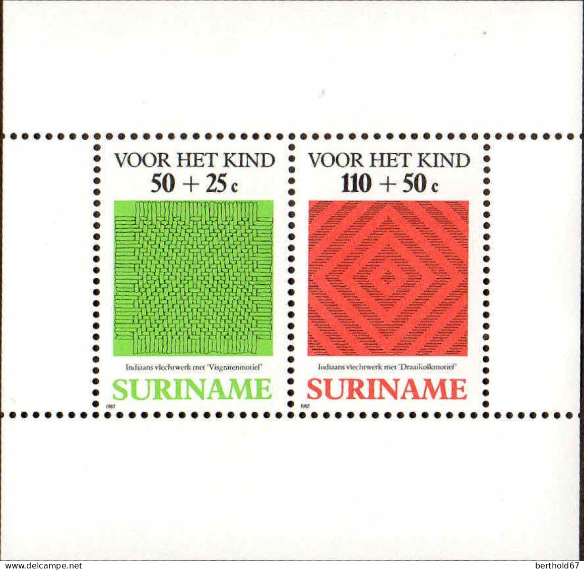 Suriname Bloc N** Yv:51 Mi:45 Voor Het Kind Tissages - Suriname