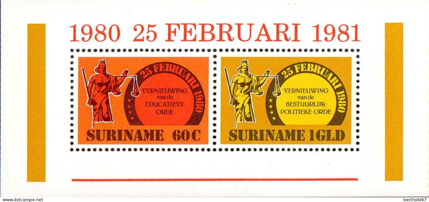 Suriname Bloc N** Yv:33 Mi:28 1.Anniversaire Des Révolutions Nationales - Suriname