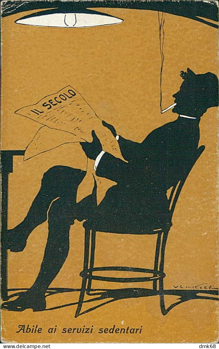 CASTELLI SIGNED 1920s POSTCARD -  MAN SMOKING CIGARETTE AND READING NEWS PAPER '' IL SECOLO '' - 1026/2 (5745) - Castelli