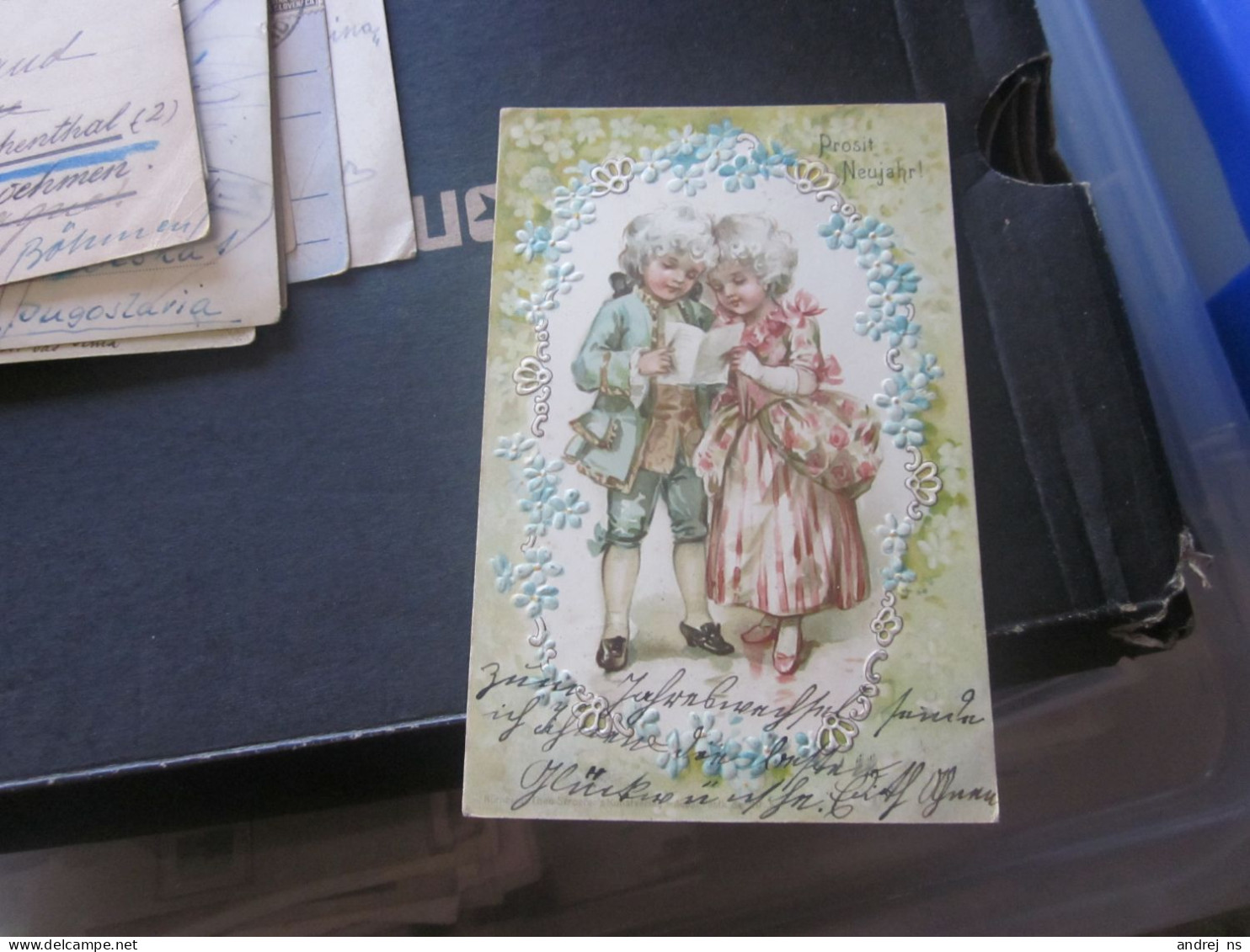 Prosit Neujahr Children Costumes Enbossed Old Litho Postcards - Nouvel An