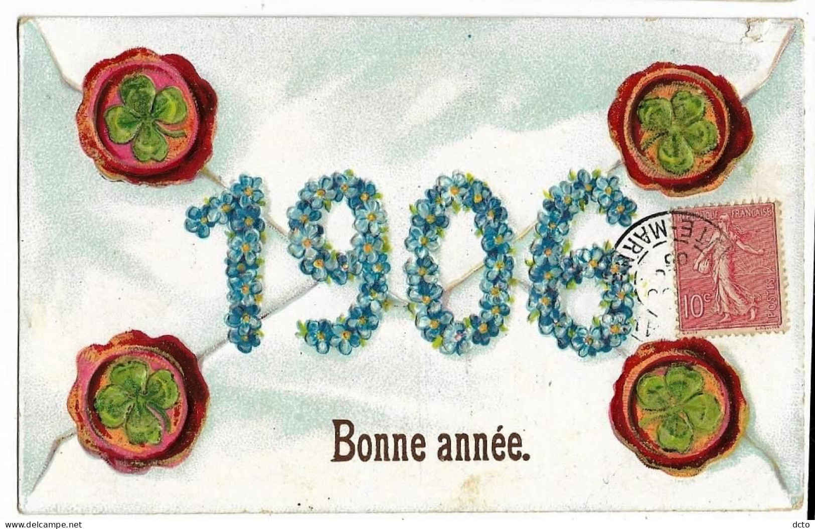 2 Cpa Fleurs Gaufrées Myosotis & Trèfles Bonne Année 1905 & 1906 - Nouvel An