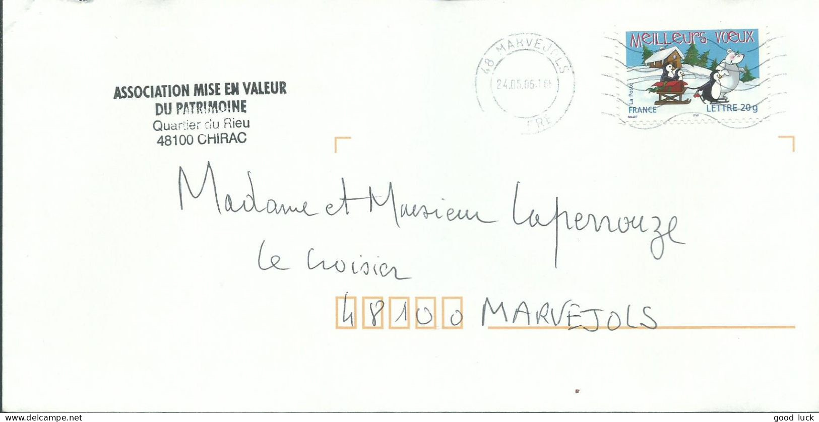 FRANCE LETTRE 20g CHIRAC POUR MARVEJOLS ( LOZERE ) DE 2006 LETTRE COVER - 1961-....