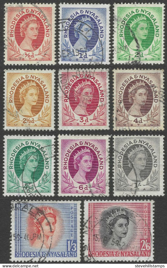 Rhodesia & Nyasaland. 1954-56 QEII. 11 Used Values To 2/6. SG 1etc. M5059 - Rhodesië & Nyasaland (1954-1963)