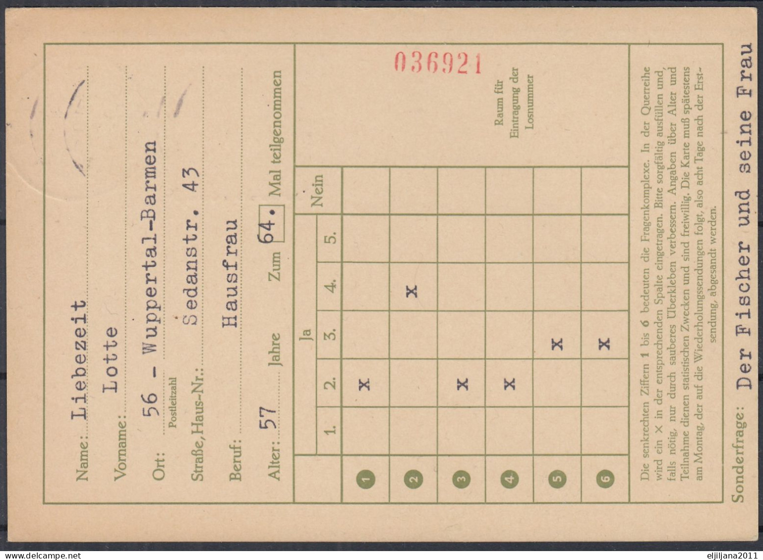 ⁕ Germany 1962 Deutsche BundesPost ⁕ FUNKLOTTERIE E.V.  2 Hamburg 1 ⁕ WUPPERTAL-ELBERFELD Postmark ⁕ Stationery Postcard - Postkarten - Gebraucht