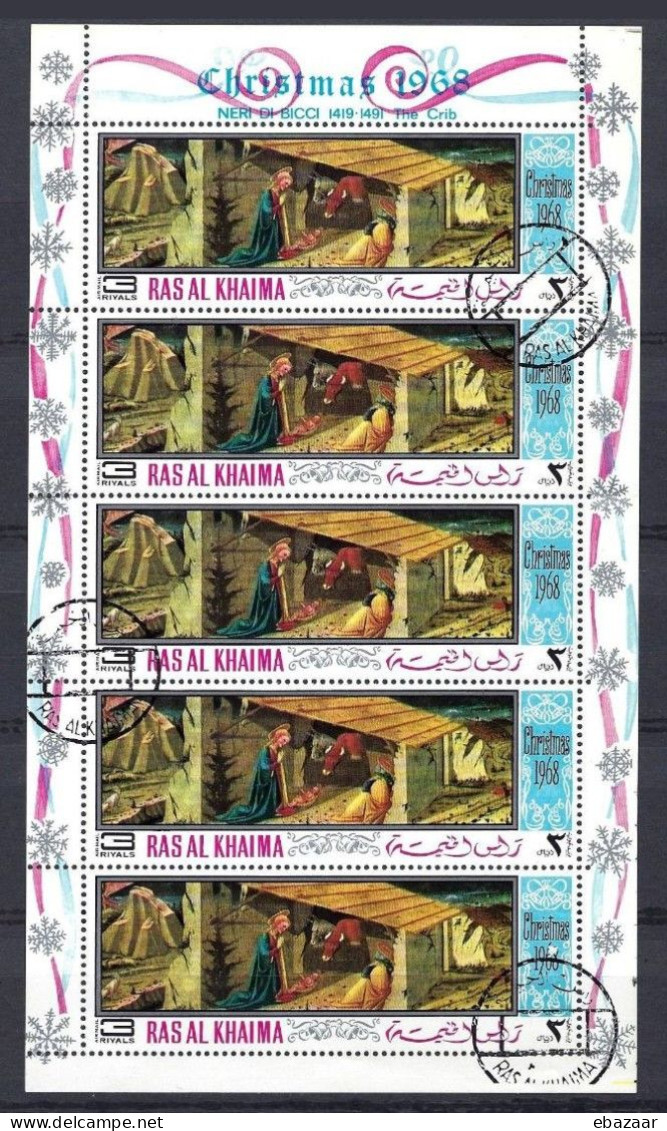 Ras Al-Khaima 1968 Airmail - Christmas - Paintings Stamps Sheet CTO - Ra's Al-Chaima