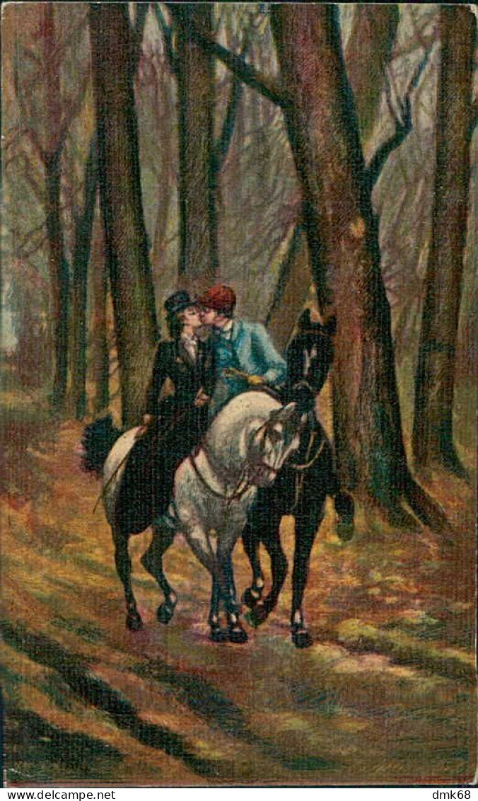 1920s ART POSTCARD - COUPLE KISSING & HORSE - BACIO  (5746) - Andere & Zonder Classificatie