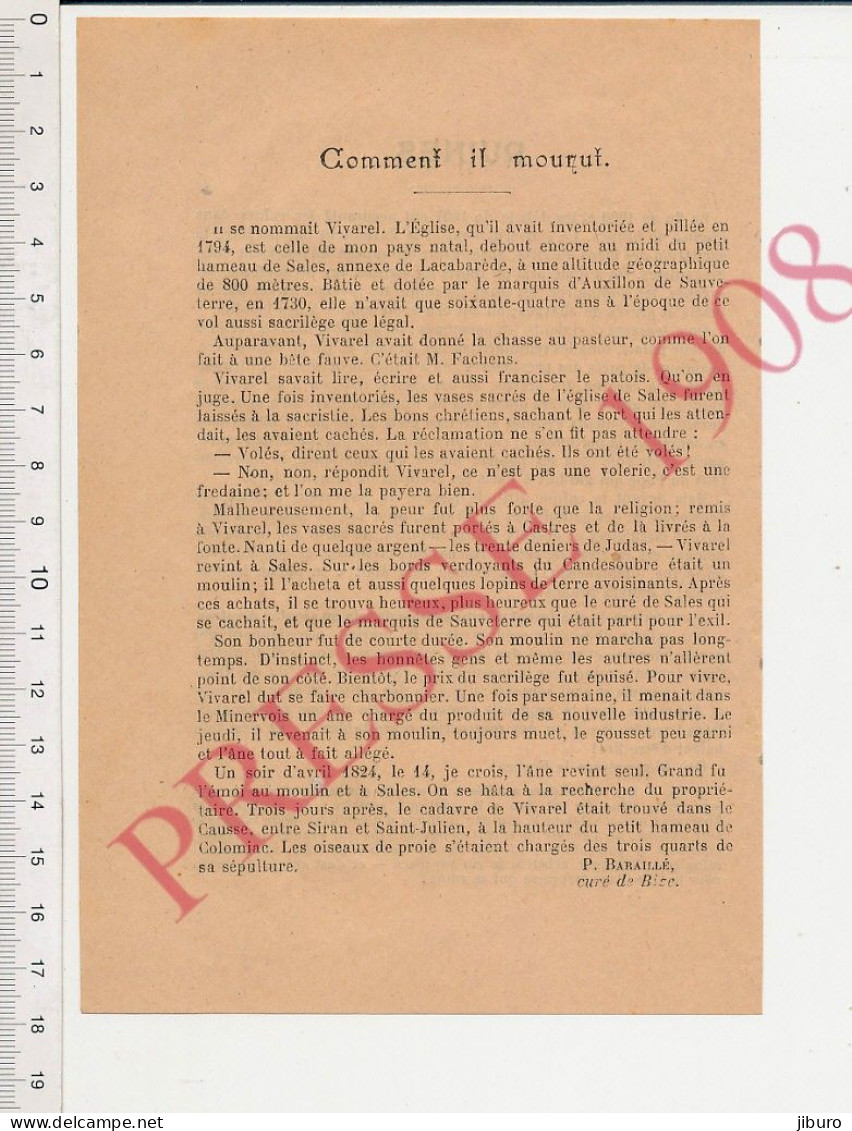 Doc Baraillé 1908 Vivarel Hameau De Sales 81 Lacabarède Fachens Moulin Sur Le Candesoubre Colomiac Auxillon - Ohne Zuordnung