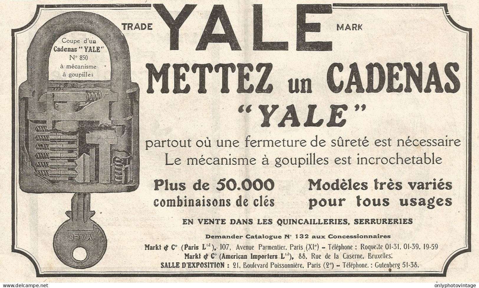 Lucchetti YALE - Pubblicitï¿½ Del 1926 - Old Advertising - Advertising