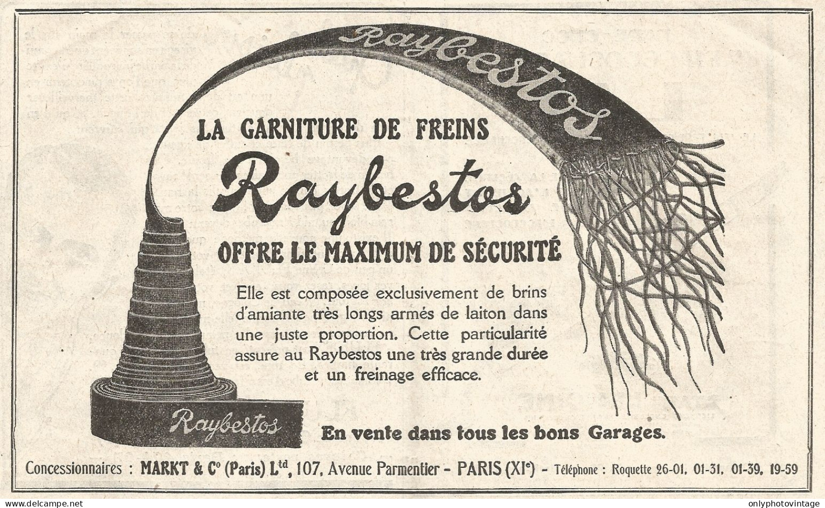 Freni RAYBESTOS - Pubblicitï¿½ Del 1926 - Old Advertising - Advertising