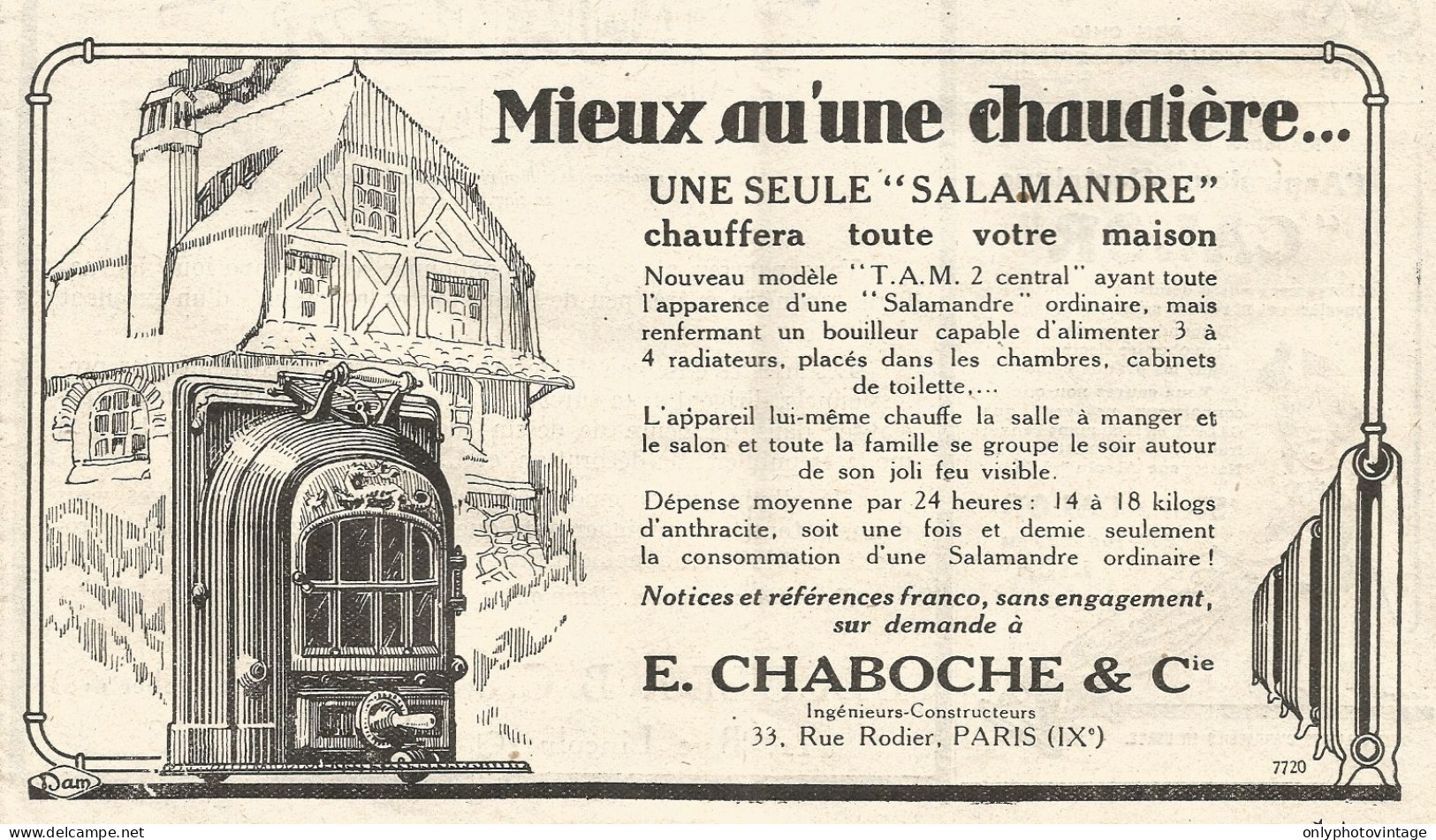 Caldaia SALAMANDRE Modello T.A.M. 2 Central - Pubblicitï¿½ Del 1926 - Old Ad - Advertising