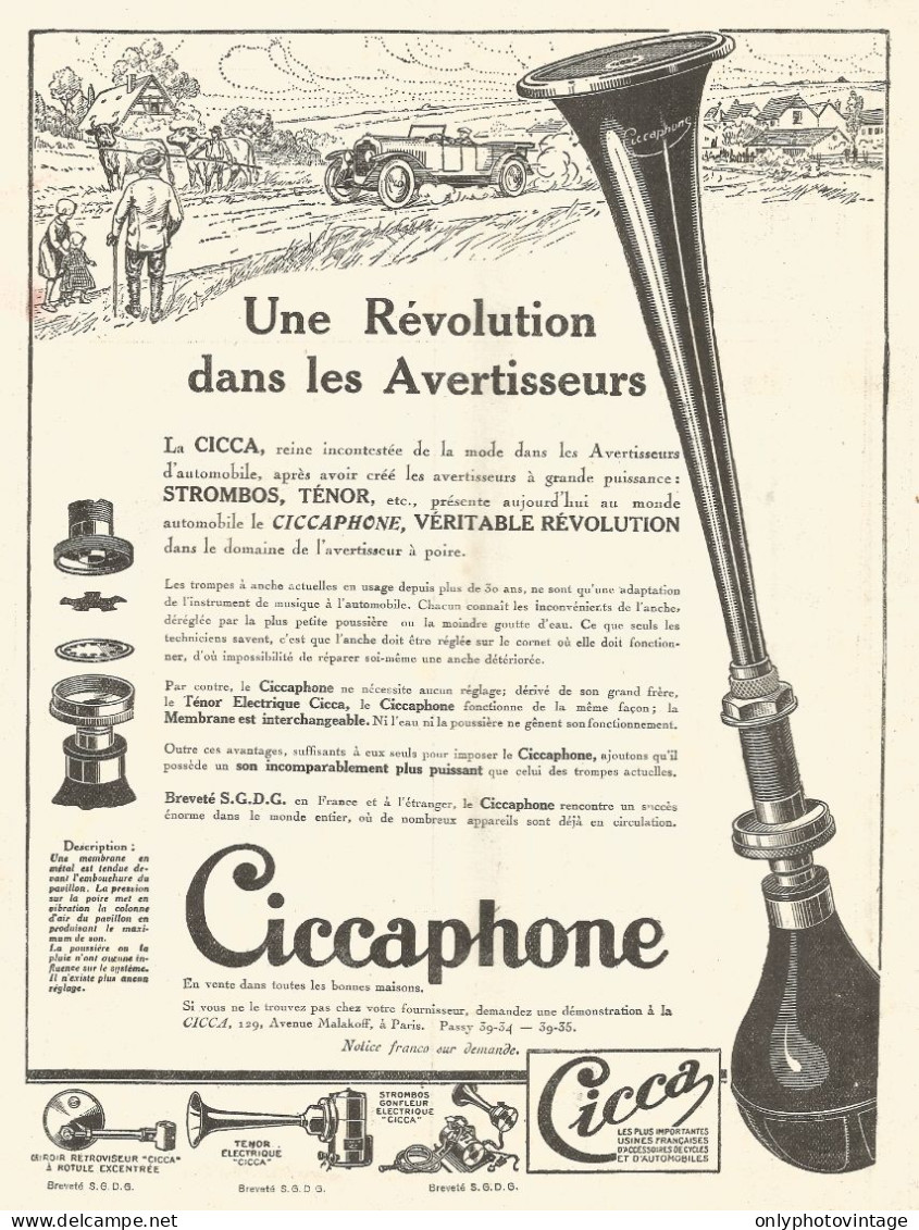 CICCA - Trombe Ciccaphone - Pubblicitï¿½ Del 1925 - Old Advertising - Advertising