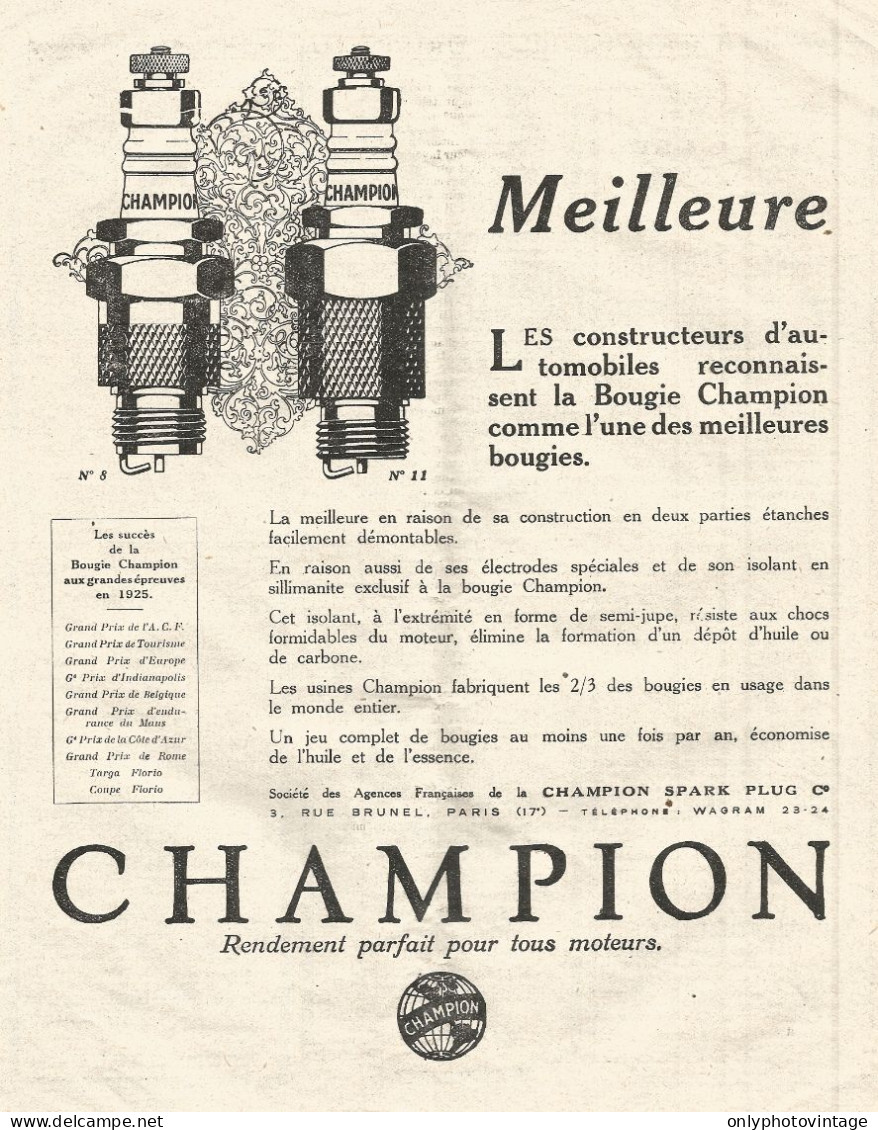 Candele CHAMPION - Le Migliori - Pubblicitï¿½ Del 1925 - Old Advertising - Advertising