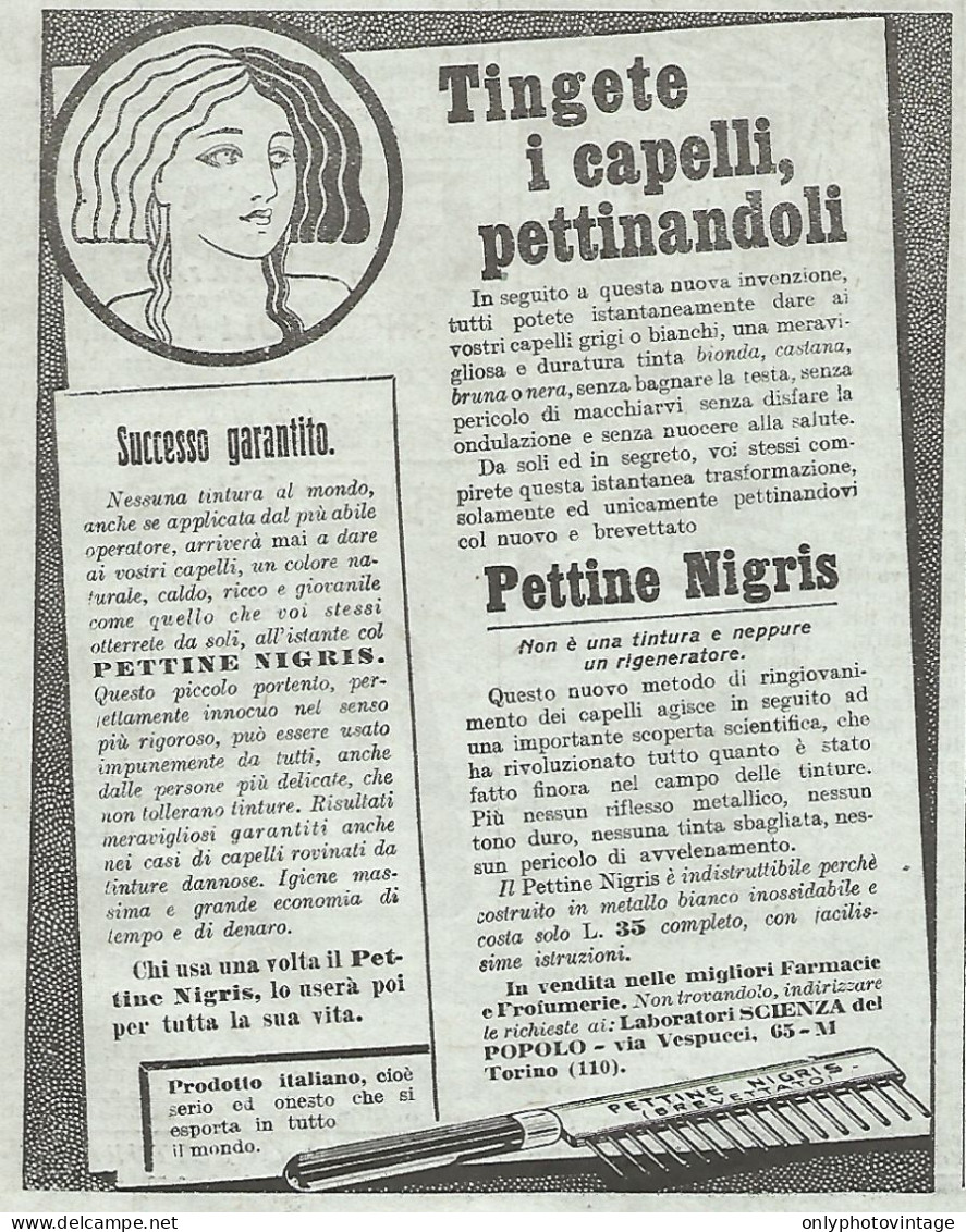 Pettine NIGRIS Tingete I Capelli Pettinandoli - Pubblicitï¿½ Del 1932 - Ad - Publicités