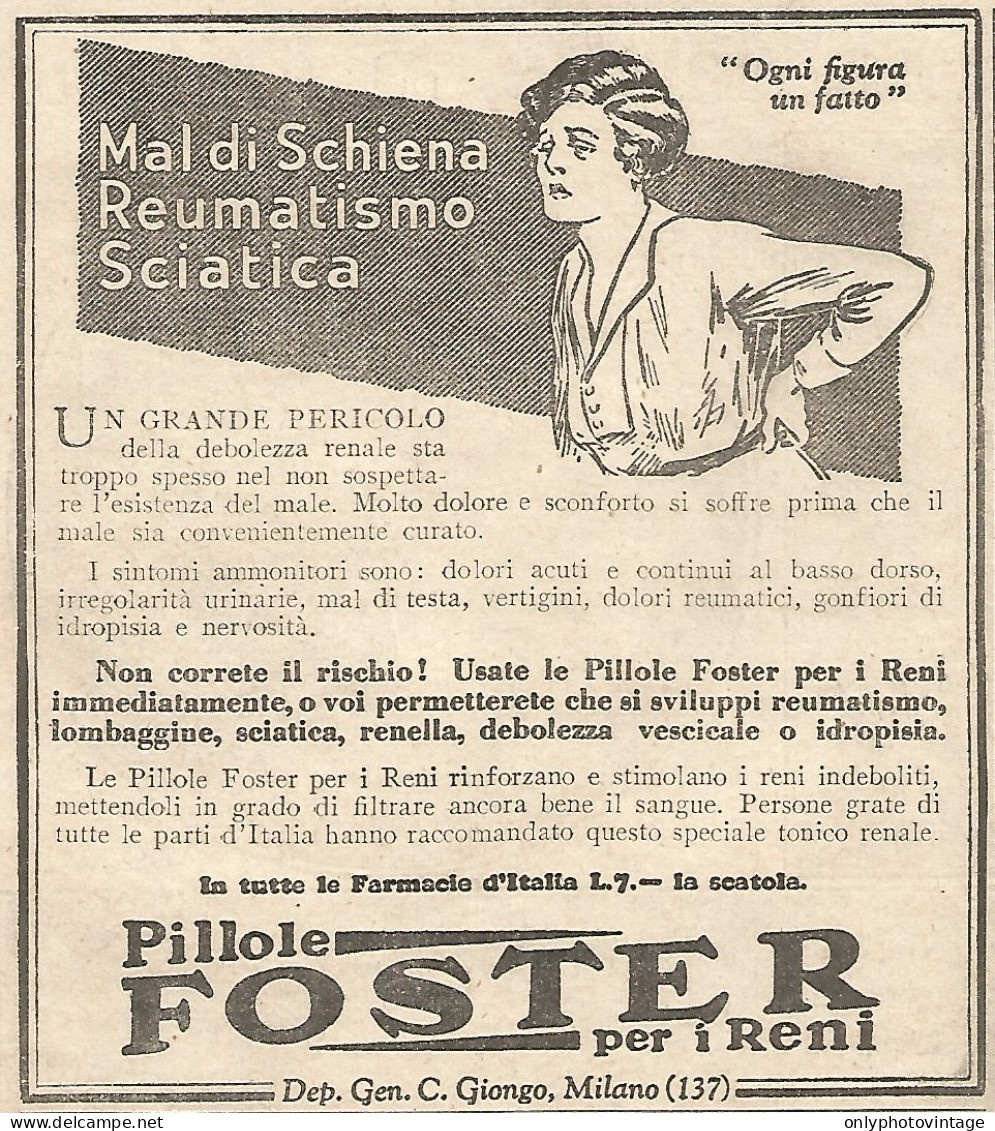 Pillole FOSTER Per I Reni - Vignetta - Pubblicitï¿½ Del 1932 - Old Advert - Publicités